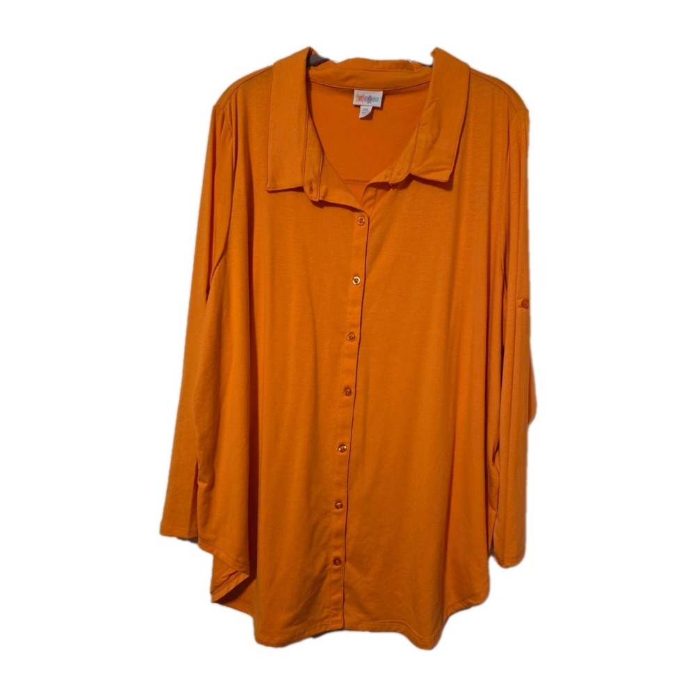 Lularoe 2XL Valentina Solid Orange Soft Stretchy Button Up Sleeves! Plus Relaxed